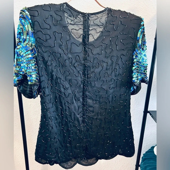Vintage Sequin and Beaded 100% Silk Blouse- Size Medium - Picture 4 of 4
